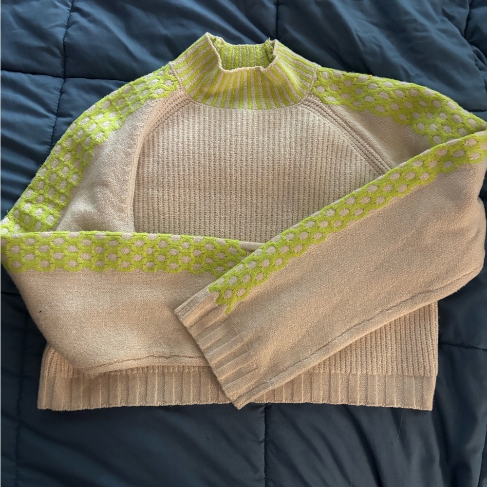 Wild Fable Beige and Lime Sweater